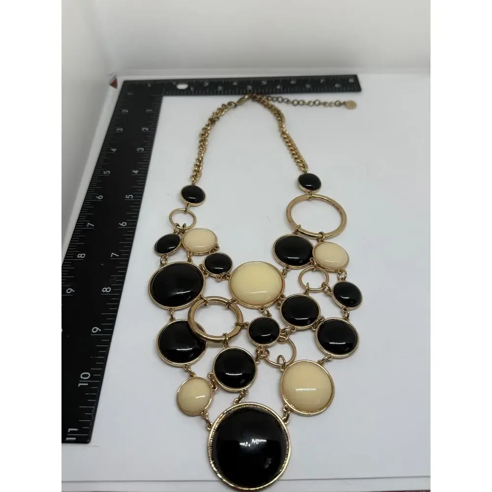 R.J. Graziano Black Cream Statement Necklace Gold Tone Chunky Bib Signed Jewelry